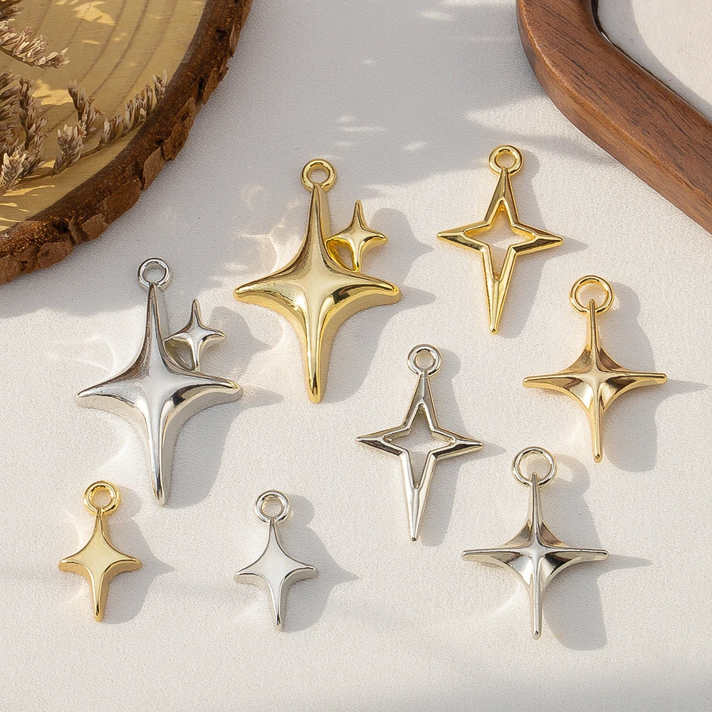 10pcs Multiple Styles Star Charms Rhodium/Gold CCB Four Pointed Star Pendant For DIY Necklace Bracelet Jewelry Making Supplies - view 2