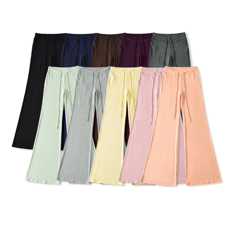 High Waist Modal Bell Bottom Pants Women's Casual Loose Fit Floor Length Slimming Home Sporty Peach Pattern Trousers