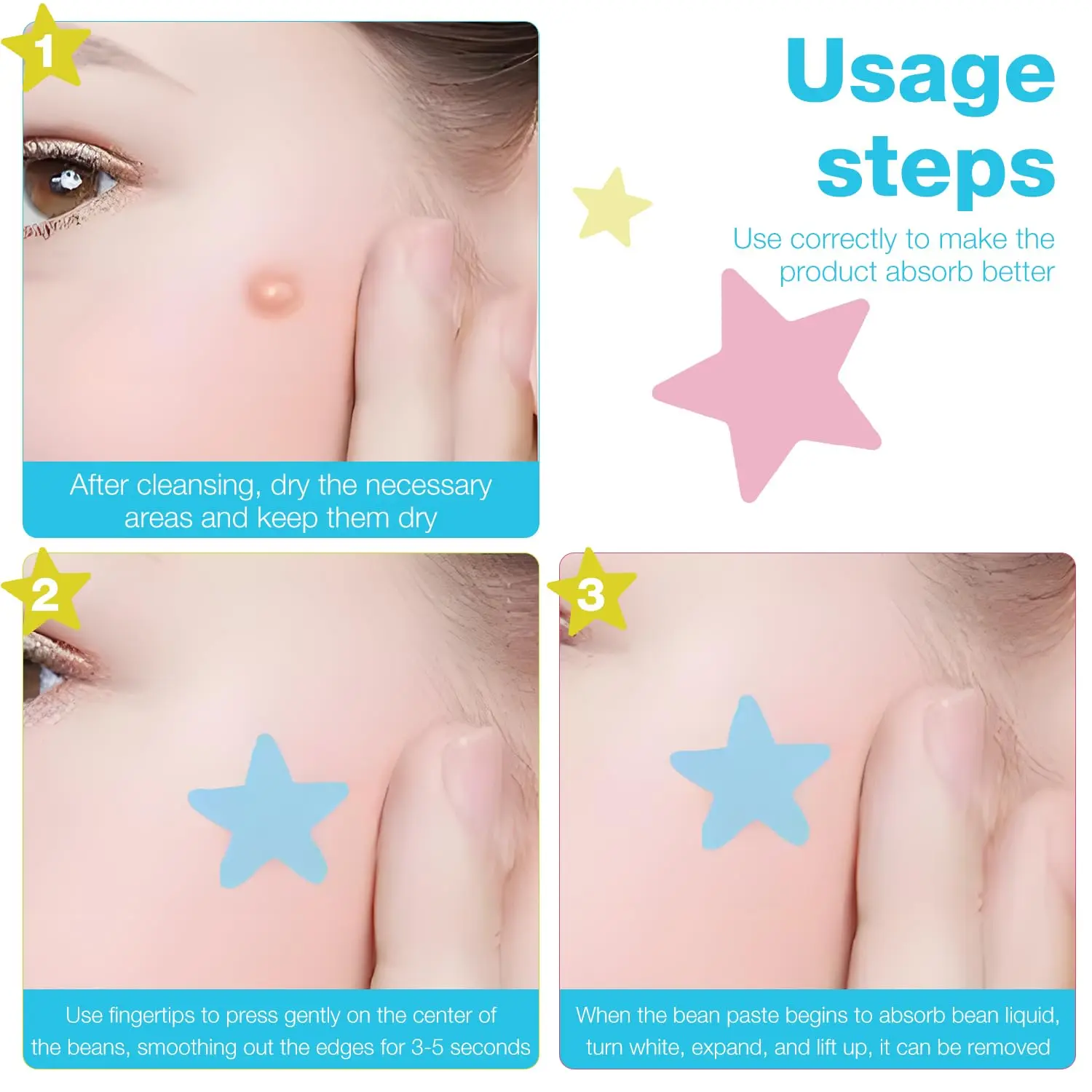 284 قطعة من ملصقات البقع اللطيفة (النجمة/القمر/القط) - رقع البثور غير الطبية، للاستخدام النهاري والليلي، صديقة للبشرة للعناية اليومية بالبشرة