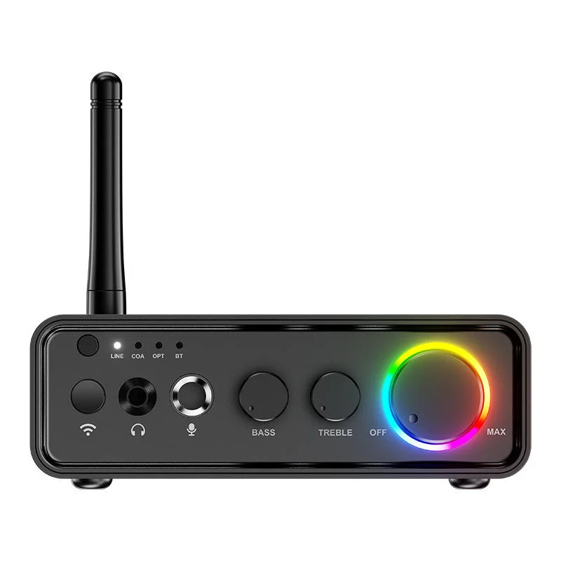 

5.3 Amplifier Stereo Receiver 2-Channel 100W * 2 HiFi Class Amplifier with Optical/Coaxial/Microphone Input Bass Treble Control