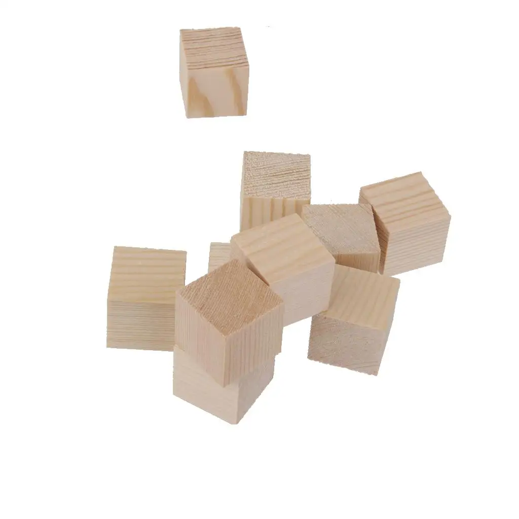 10 pezzi di forme di legno da 25 mm, blocchi non finiti, ornamenti cubici per artigianato per bambini