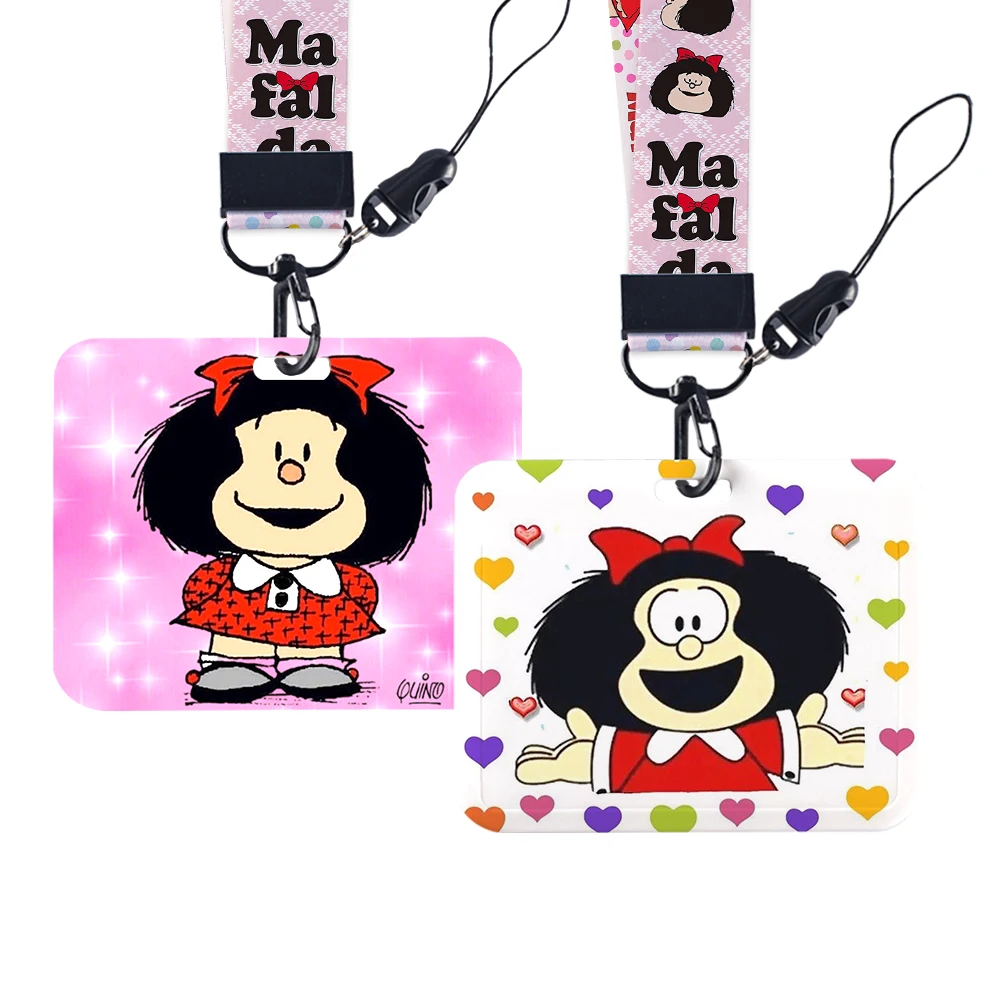 

Cartoon Cute Girl Horizontal ID Credit Card Cover Bus Card Holder Charm Badge Holder Personalized Gift Lanyards