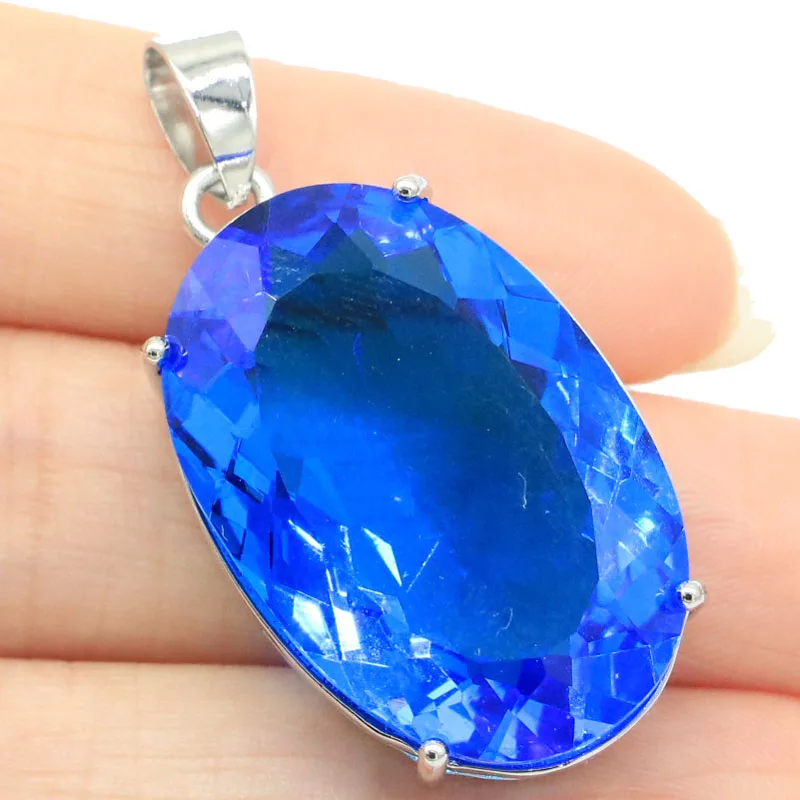 40x20mm Eye Catching 11.5g Big Gemstone London Blue Topaz Red Blood Ruby Swiss Blue Topaz Silver Pendant view 3