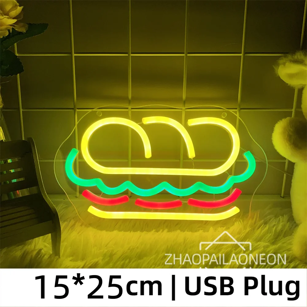 Sandwich Neon LED Sign Restaurant  Neon Light Wall Decoration Room USB Neon Home Decor Lamps for Room Mood Light Bedroom Deco