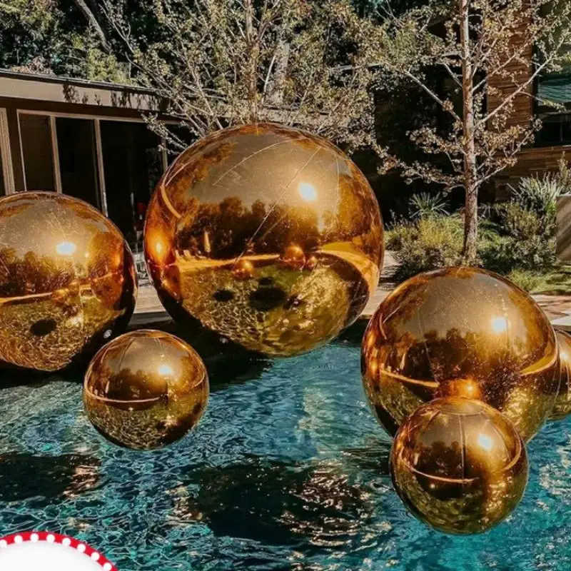 كرات مرآة قابلة للنفخ كرة معدنية في الهواء الطلق معلقة بالونات عيد ميلاد لحفلات الزفاف وحفلات الزفاف ومرحلة الديكور 6 قطع #6