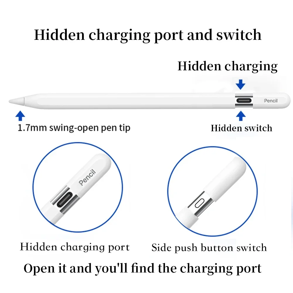 Palm Rejection Tilt Pen for IPad 2018-2026 – Magnetic Charger for IPad Pencil（USB-C）& Apple Pencil 3 2 1