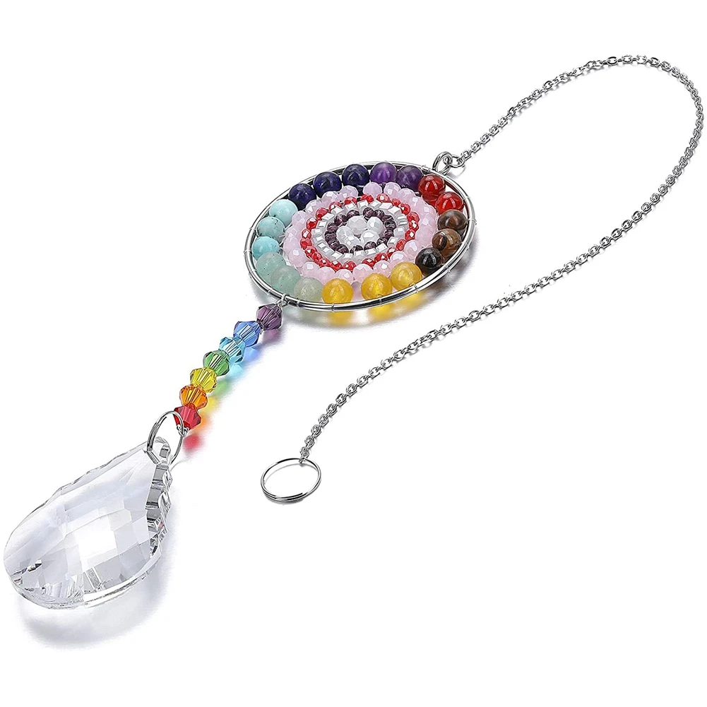 7 Chakra Cristal Suncatcher, cristais redondos Bead Pingente, Pendurado Prisma Drop, Sun Catchers para Windows, Home Garden Decor ,A