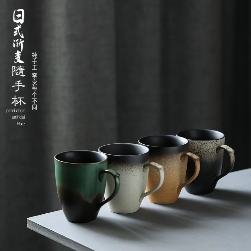 ★Jingdezhen Wholesale Artistic Retro Frosted Gradient Japanese Style Handmade Creative with Handle and Lid Spoon Ceramic Cup