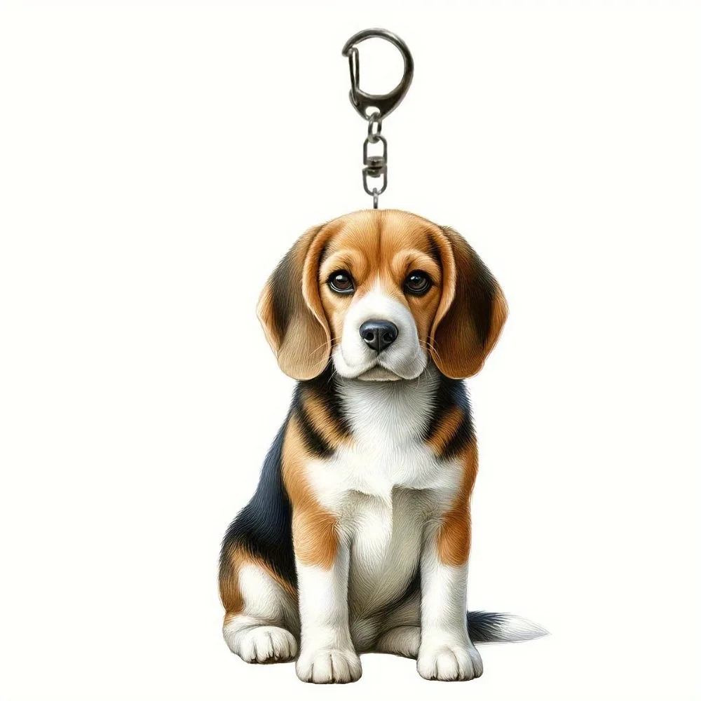 Llavero de simulación de perro Beagle, colgante plano de acrílico para espejo retrovisor de coche, decoración para mochila, accesorio de joyería, regalo, adorno