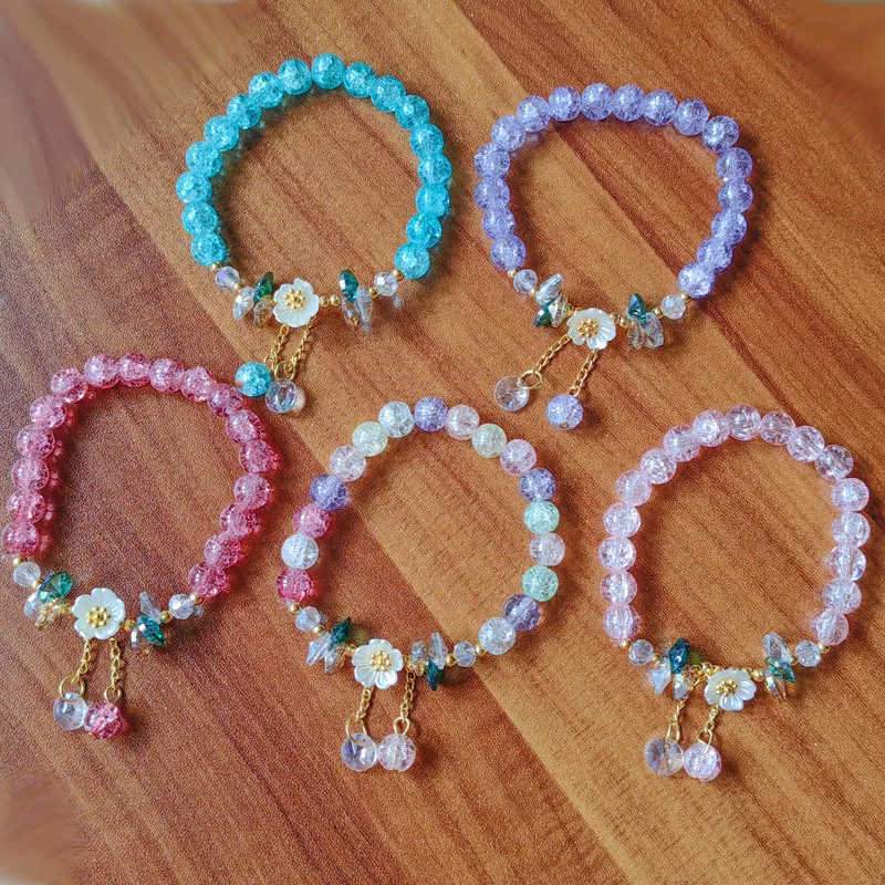 

Fashion Women Girls Lovely Crystal Flowers Charms Beads Bracelet Jewelry For Gift