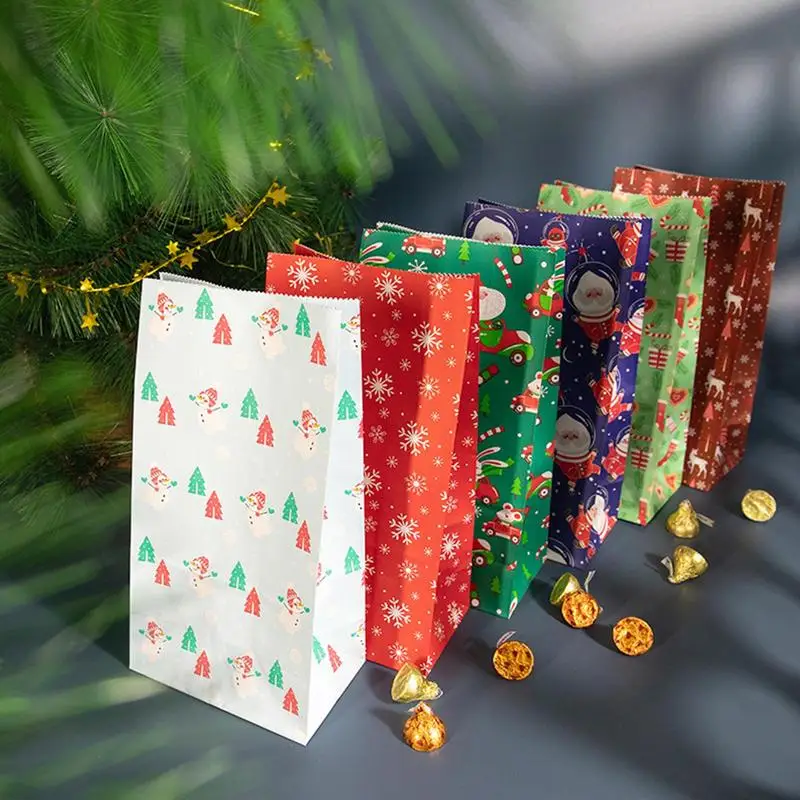 Christmas Wrapping Bags For Gifts Christmas Decoration Bag Kraft Paper 24PCS Christmas Wrapping Sacks Party Favor Bags