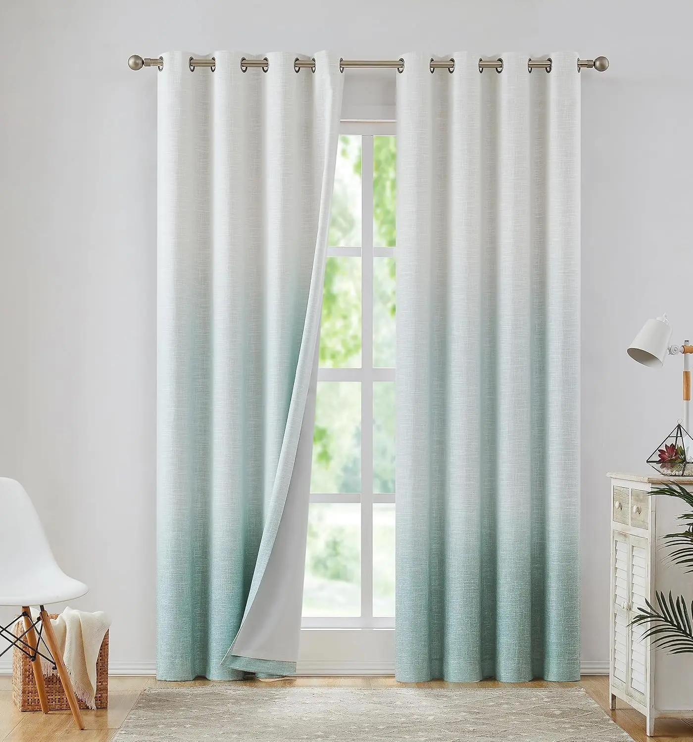 Panel tirai gelap penuh Ombre 95 inci, tirai jendela pelindung panas efisien energi kamar tidur rumah pertanian panjang