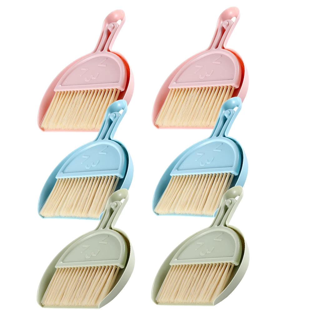 

6 Sets Mini Cleaning Brushes Dustpan Safe Resistance Home Desktop Bed Car Pet Blue Pink Green 2 Sets Each Garbage