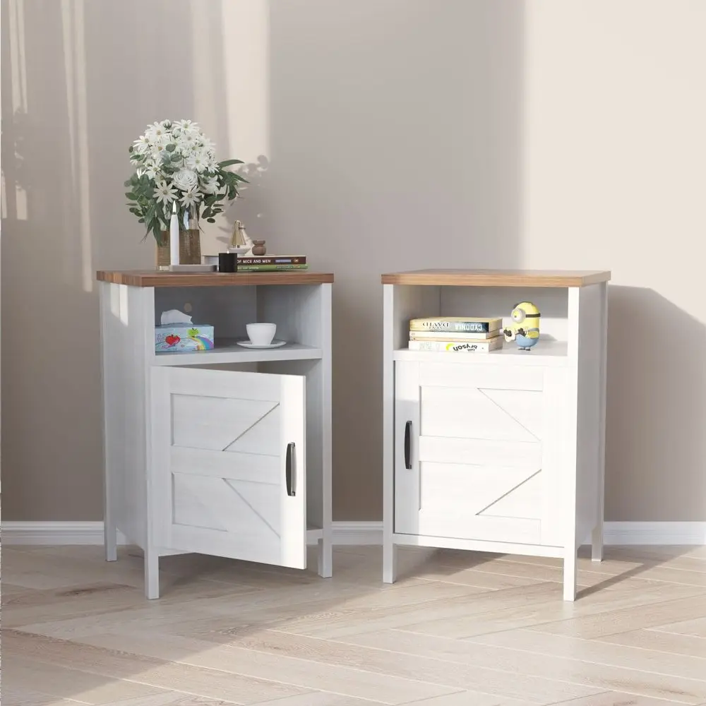 

Manufactured Wood Nightstand Bedside Tables With Shelf Barn Door Set Of 2