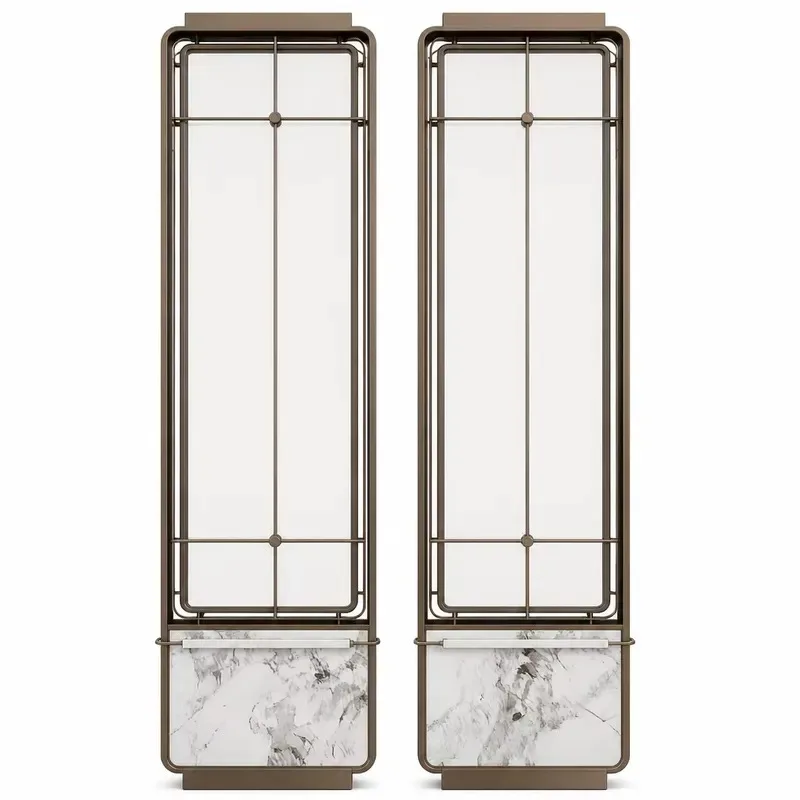 Luxury bronze marble glass screen room partition sliding baffle art deco style hotel office custom