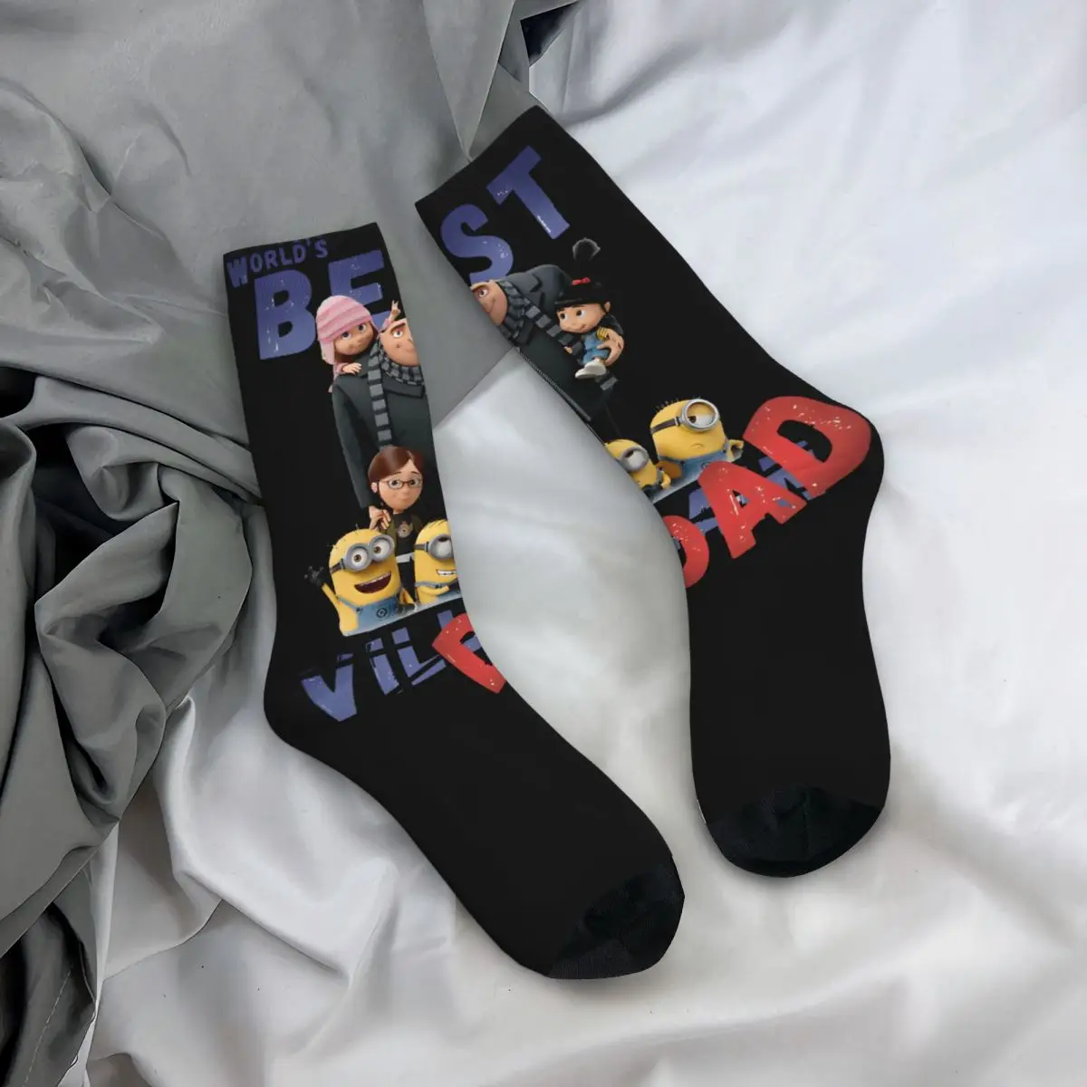 Funny Happy Minions Father\'s Day World\'s Best Dad Men\'s Socks Vintage Harajuku Despicable Me Hip Hop Novelty Seamless Crew Crazy