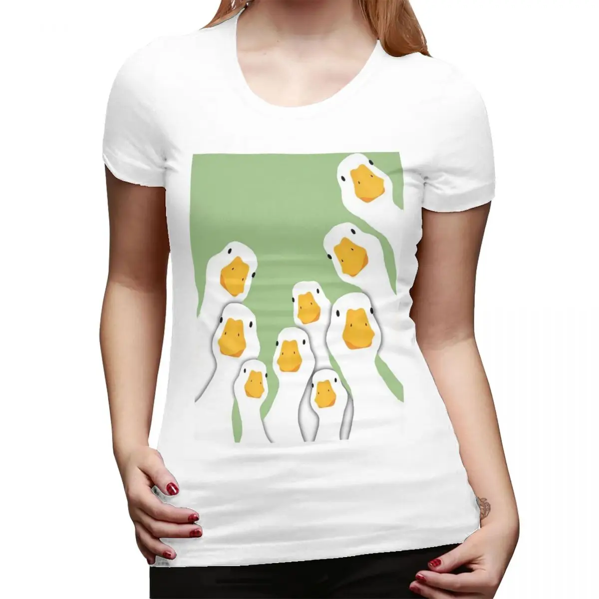 

Популярная женская футболка с изображением гуся и животных, уличная футболка с круглым вырезом, женские футболки, короткая летняя одежда, топы