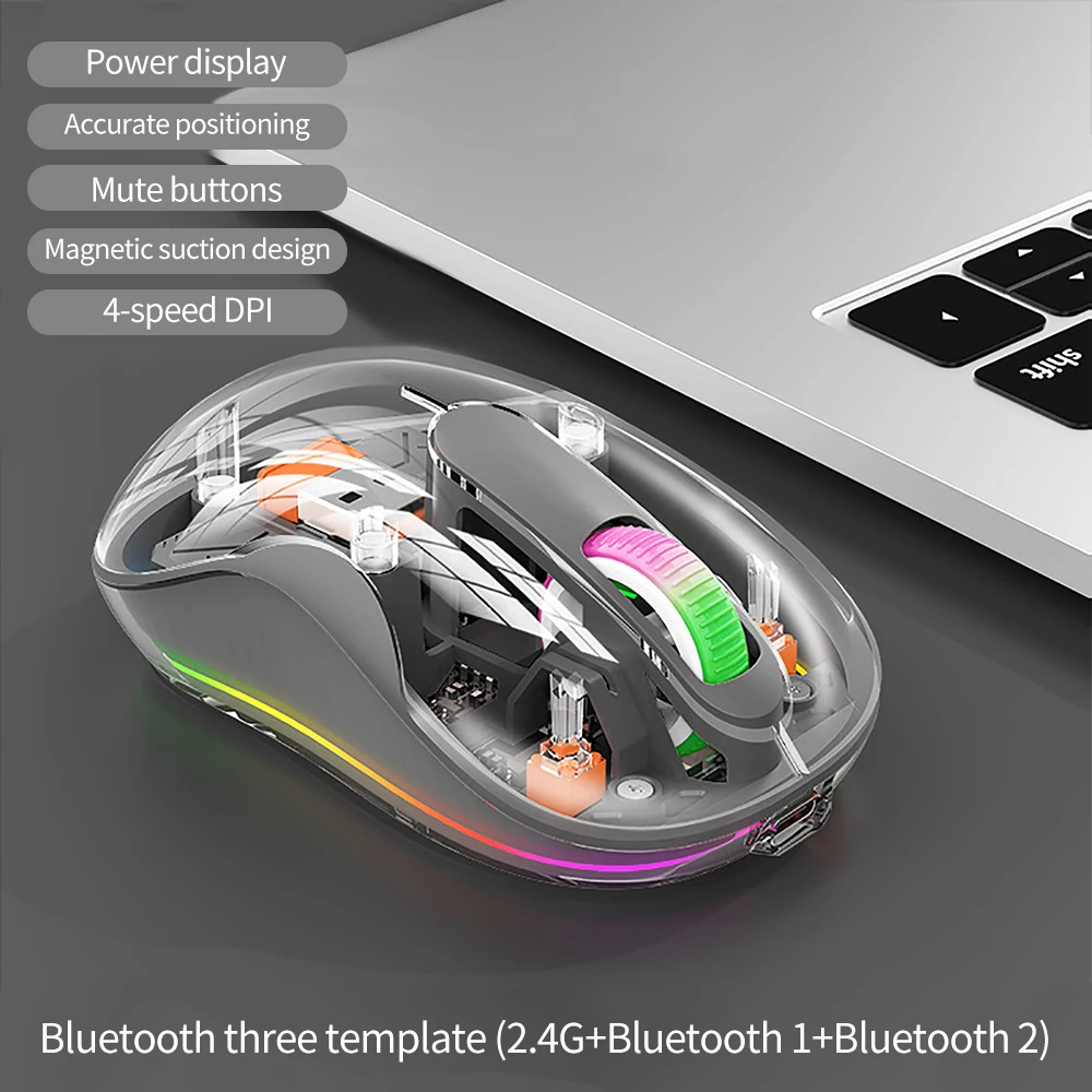 Hot Sale M333 Transparent Mouse Wireless two-mode Rechargeable 7-color Breathing Lamp Rechargeable Mouse for Laptop Office Gifts