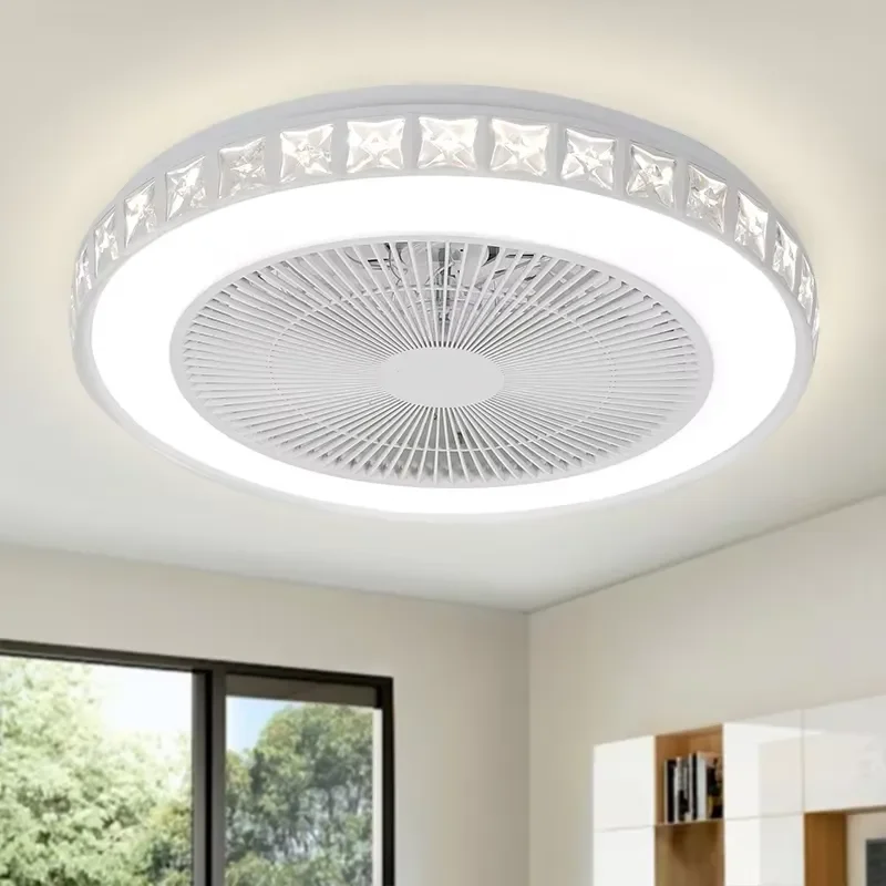 LED Ceiling Fan Light with Remote Control Three Color Temperature Adjustment ABS Metal Structure Low Noise for Bedroom