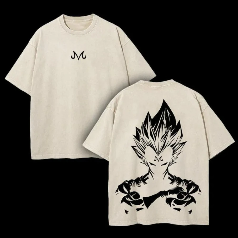 DRAGON BALL Men's and Women's Washed T-Shirt Majin Vegeta Summer and Spring  Anime Tee Retro Trendy Distressed Short Sleeve view 2