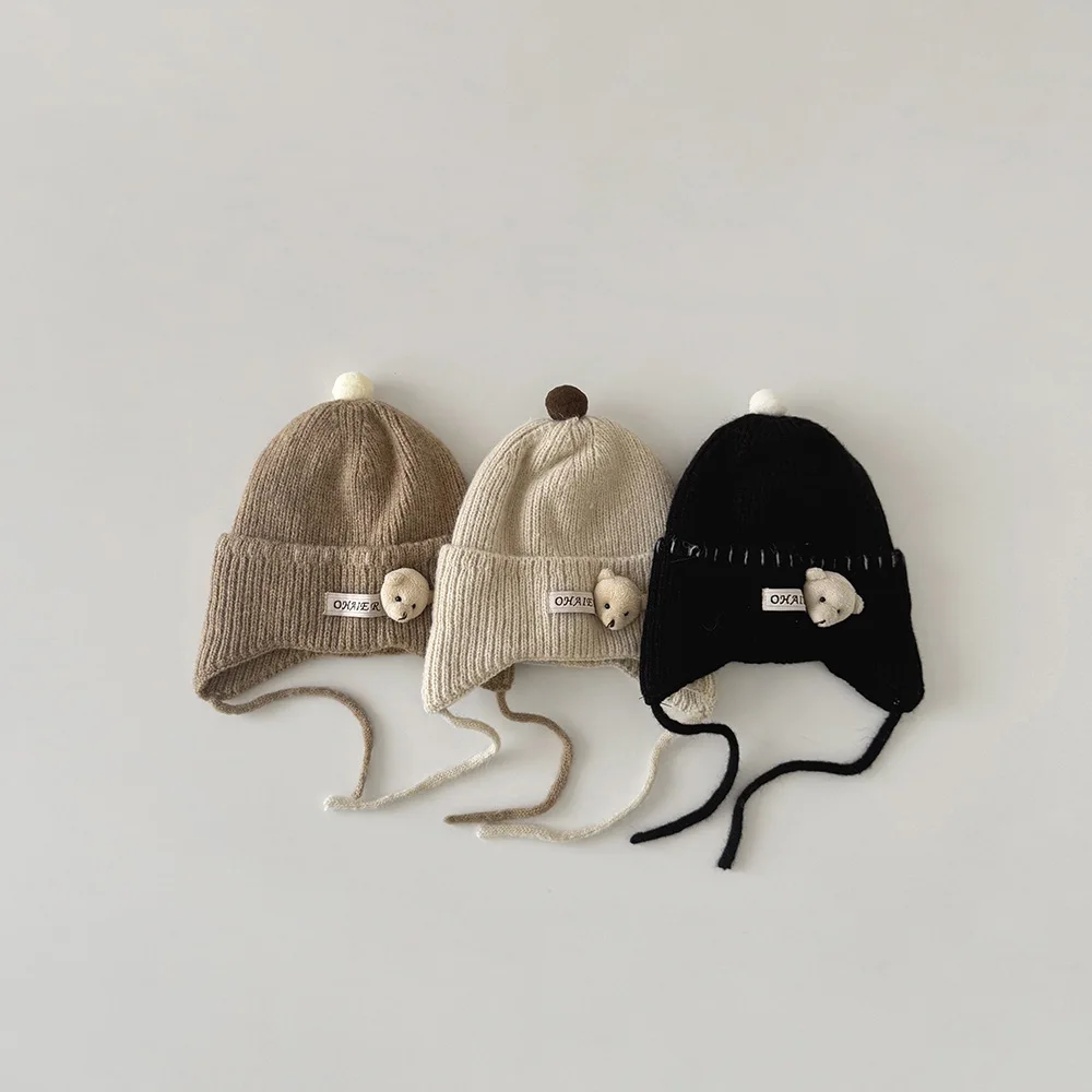 Winter Baby Hats Lovely Bear Accessories Kids Boys Girls Knitted Hats Thicken Soft Warm Children Ear Protection Caps