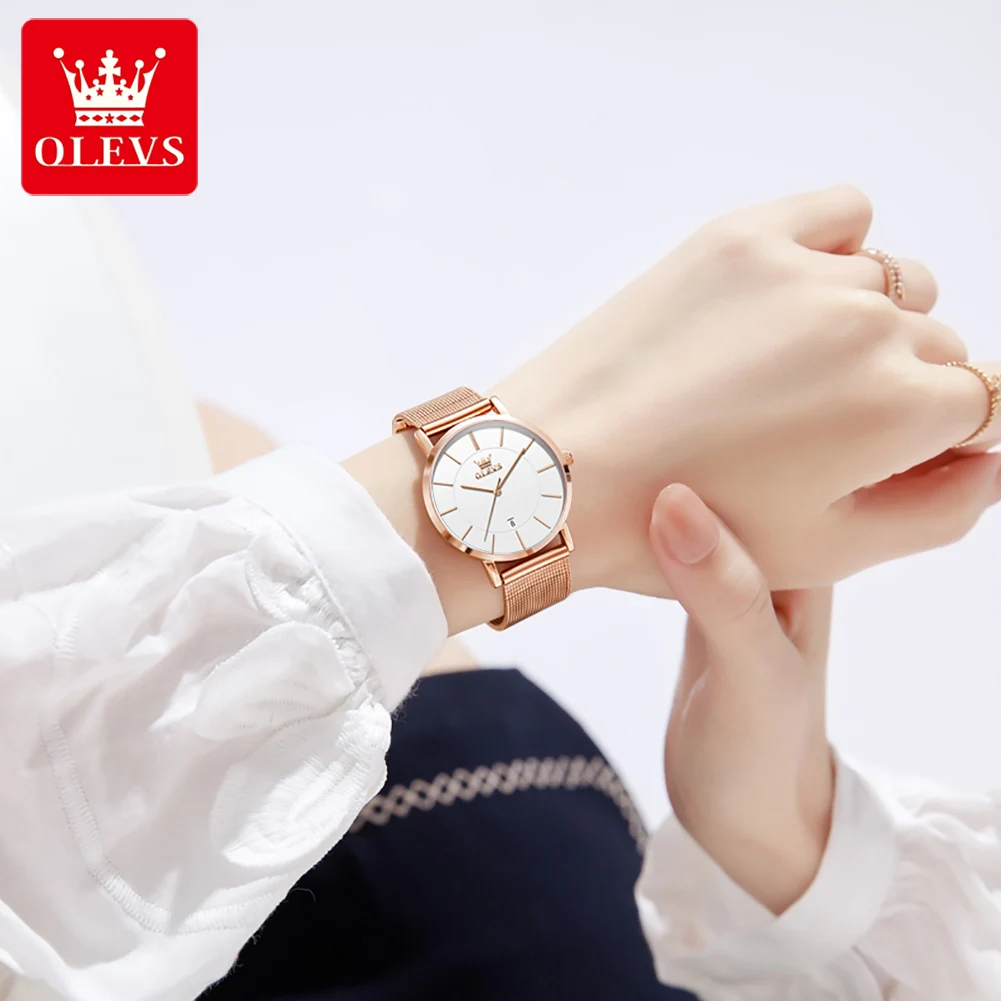 OLEVS 5869 Orologio al quarzo da donna semplice moda Ultra sottile 6,5 mm Data Orologio impermeabile in acciaio inossidabile Orologio da donna elegante di lusso