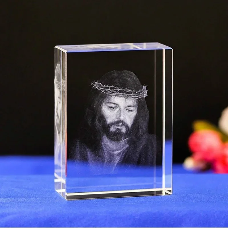 6 Kinds Christian Catholic Jesus Portrait Crystal Ornaments Creative 3D Carved Cross Home Decoration Accessories Modern Decor