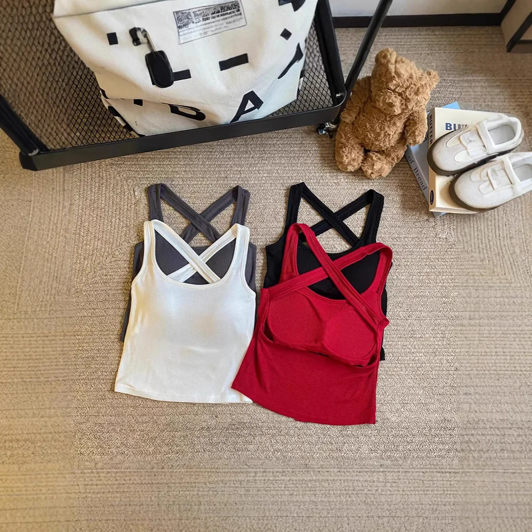 جديد الرغبة النقية نمط الظهر الصليب جميل الظهر عارية الظهر ساحة طوق التعادل وسادة الصدر الملابس الداخلية تانك الأعلى الفتيات ملابس خارجية قميص #2