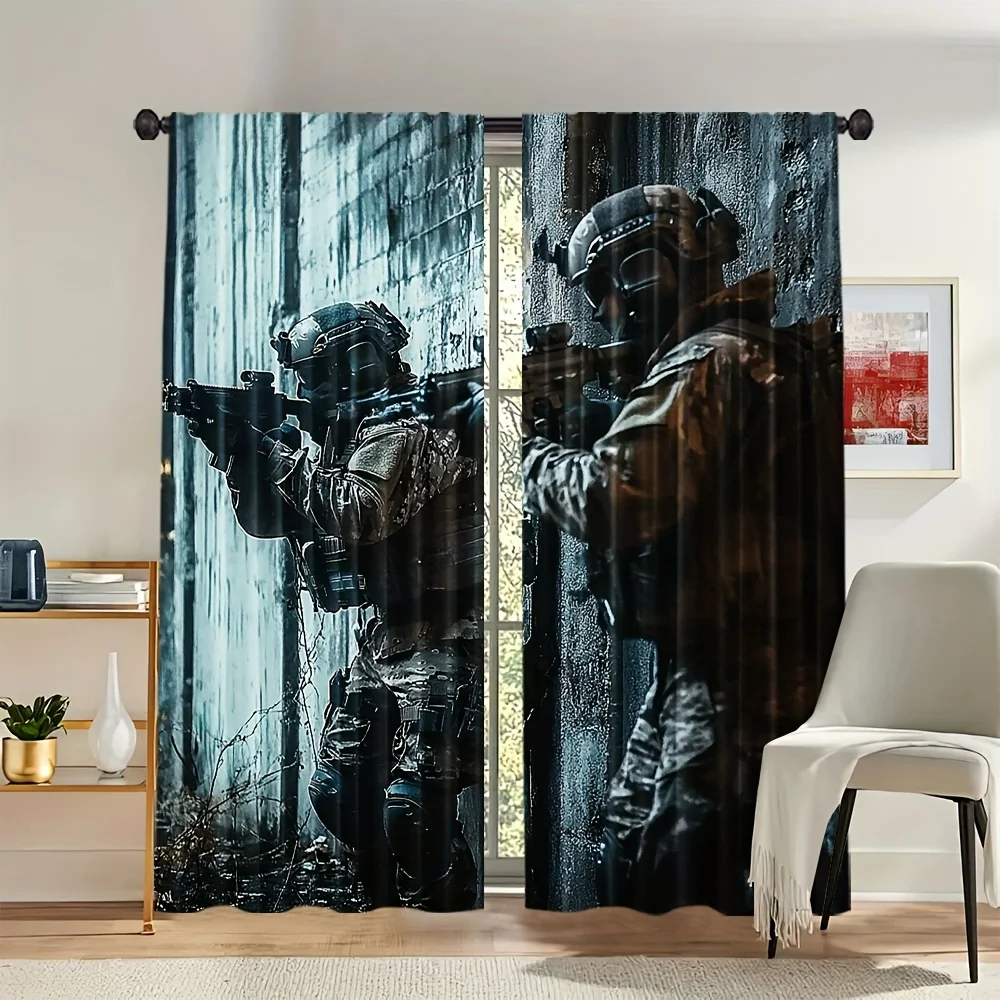 Military Tactical Soldier Blackout Curtains - Combat Army Special Forces Print Window Drapes for Boys Bedroom Game Room