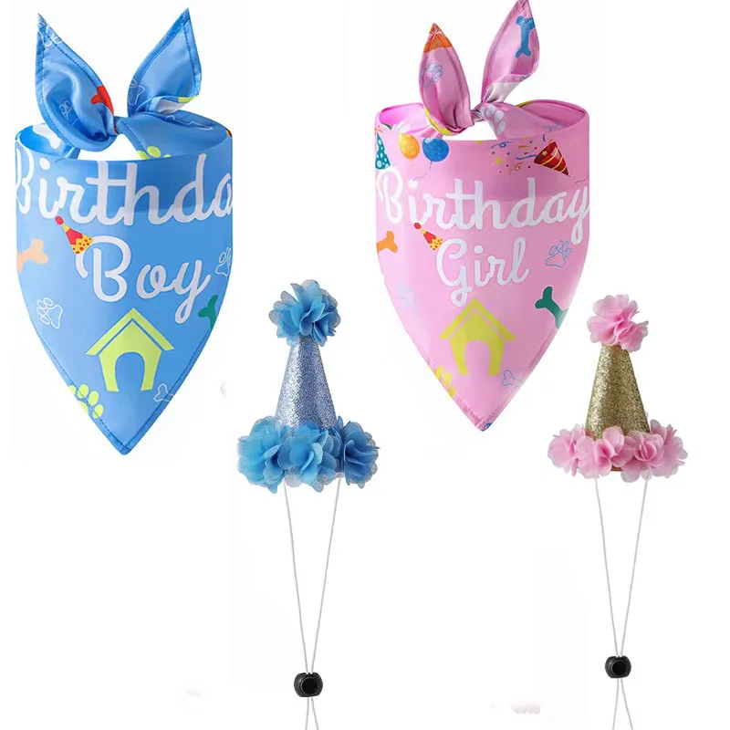 

Dog Party Decorations Puppy Birthday Hat and Triangular Bandage Pet Accessories Puppy Kitty Bandana Beautiful Hats Scarf