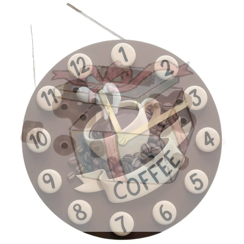 【CC】Fresh Brewed Hot Choco Coffee Decorative Wall Hanging Round ClockCreative Wooden Coffee Cup Hanging Sign 2D Wall Decoration