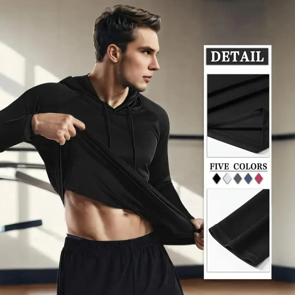 Camiseta de Treino Masculina de Secagem Rápida com Capuz, Pullover para Fitness, Corrida e Treinamento em Academia