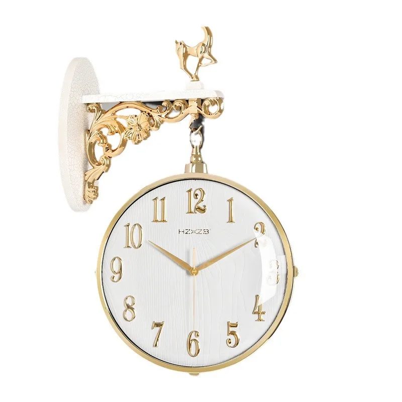 

New European light luxury double-sided wall clock, simple and silent large on both sides