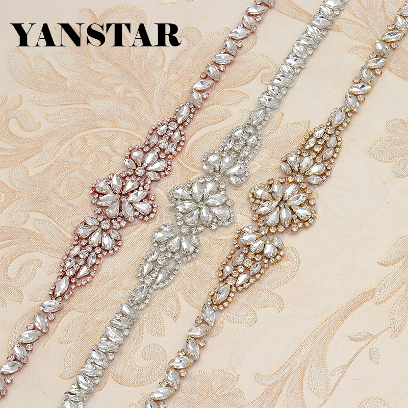 

YANSTAR 10PCS Wholesale Bridal Rose Gold Crystal Rhinestone Applique Sew On Wedding Dress Belt DIY Wedding Dress Belt YS869