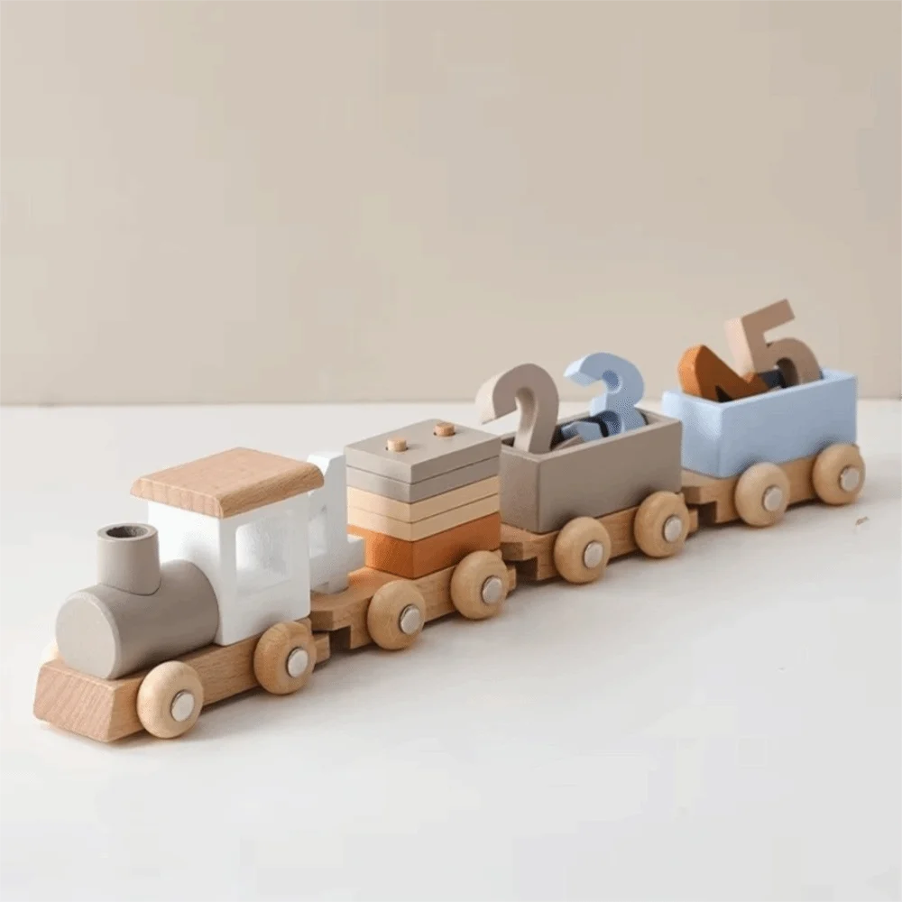 Learning Numbers Wooden Train Blocks Hands-on Montessori Wood Wooden Trolley Baby