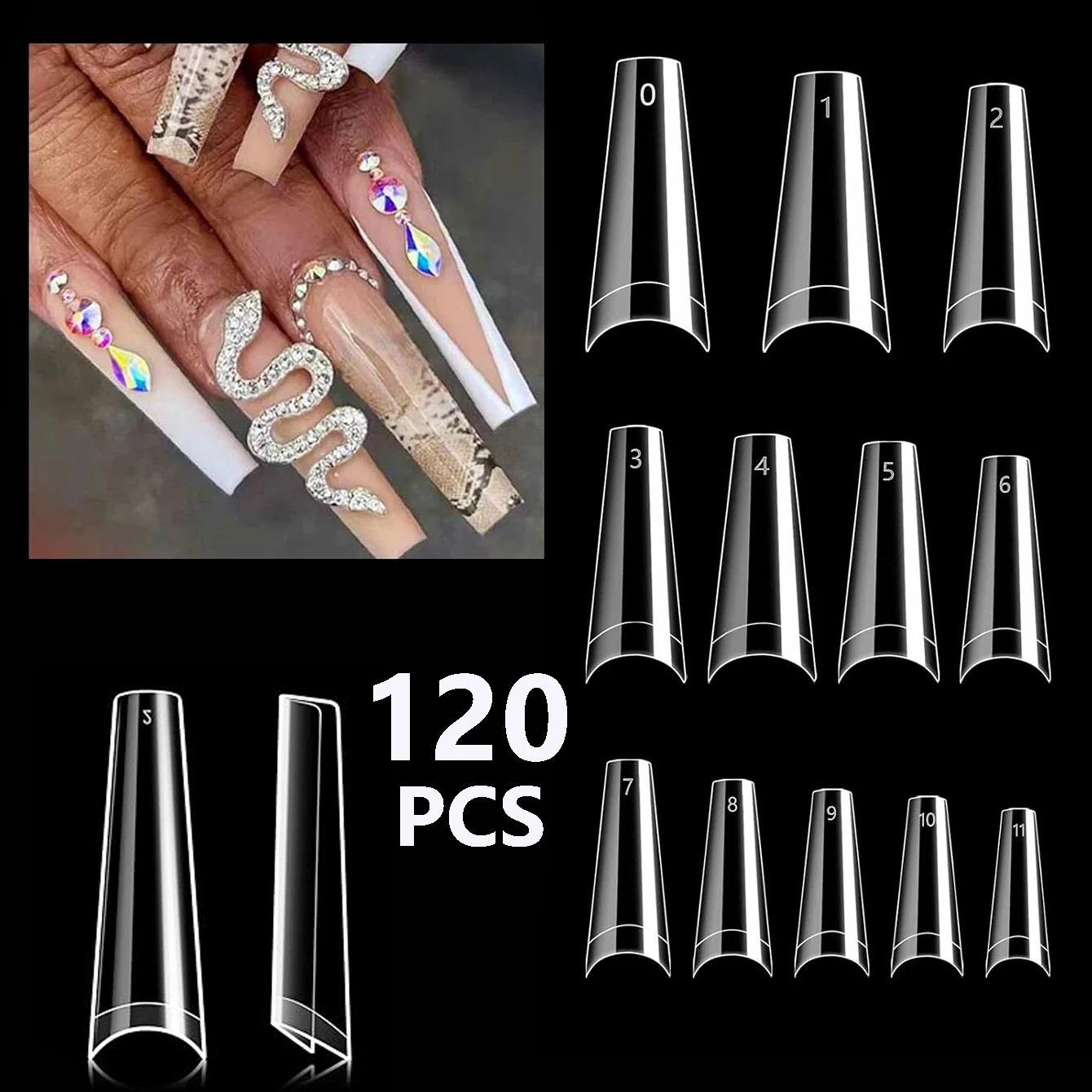 120PCS Long Clear Ballerina semi-frosted  Nails Tips for Acrylic Nails Salons and DIY Nail ArtSemi-finished product Mud glue