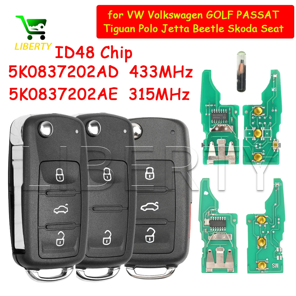 Liberty 10Pcs 2/3/4BT 5K0837202AD/202AE Flip Remote Card Key for VW Volkswagen GOLF PASSAT Tiguan Polo Jetta Beetle Skoda Seat