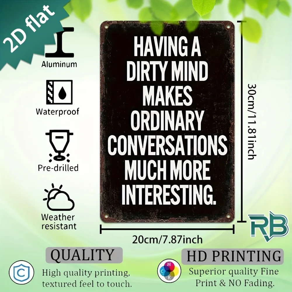 New Trendy HD Metal Wall Art - Vintage Rustic 2D Flat Design Featuring the Funny Humor Quote 'Having a Dirty Mind Makes Ordinary