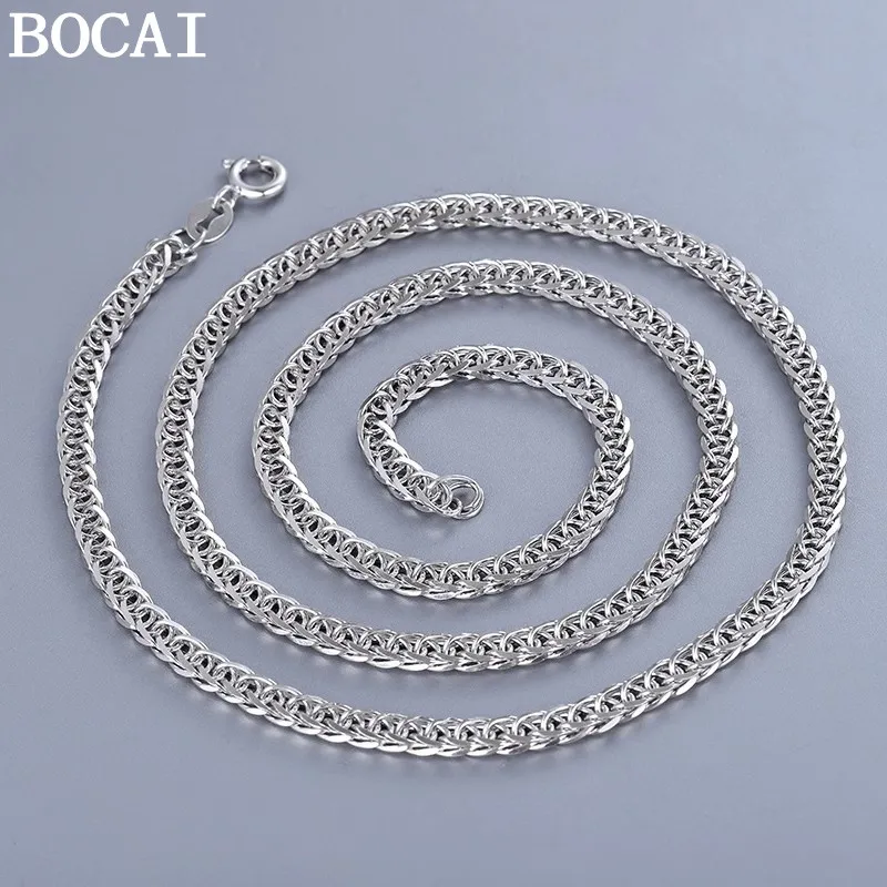 BOCAI New 2.5MM S925 Sterling Silver Jewelry Fashionable Hip-hop Platinum Plated Chopin Chain Men's Selected Gift