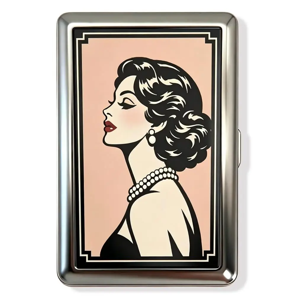 Neues Metall-Vintage-Kartenetui, kompaktes Vintage-Metalletui mit Aufdruck, aufklappbarer tragbarer Kartenhalter, Schreibtischdekoration – Detail 5