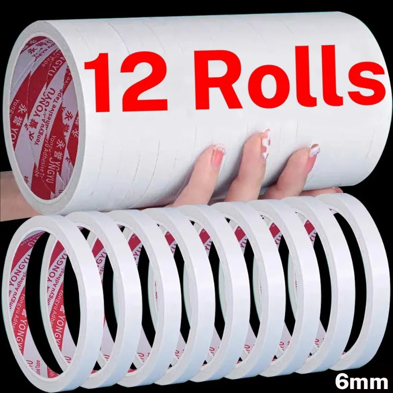 12/1 Rolls Double Sided Tape Ultra-thin Strong Adhesive White Tapes Sticker for Home Office Craft Sticky Paper School Stationary