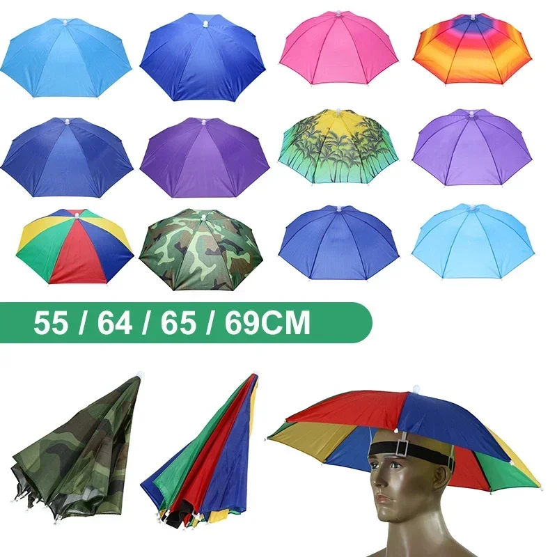 Outdoor Head Umbrella Hat Anti-Rain Anti-Sun Headwear Sun CAP Foldable Fishing Golf Cycling Hiking Camping Shade Umbrella Hat