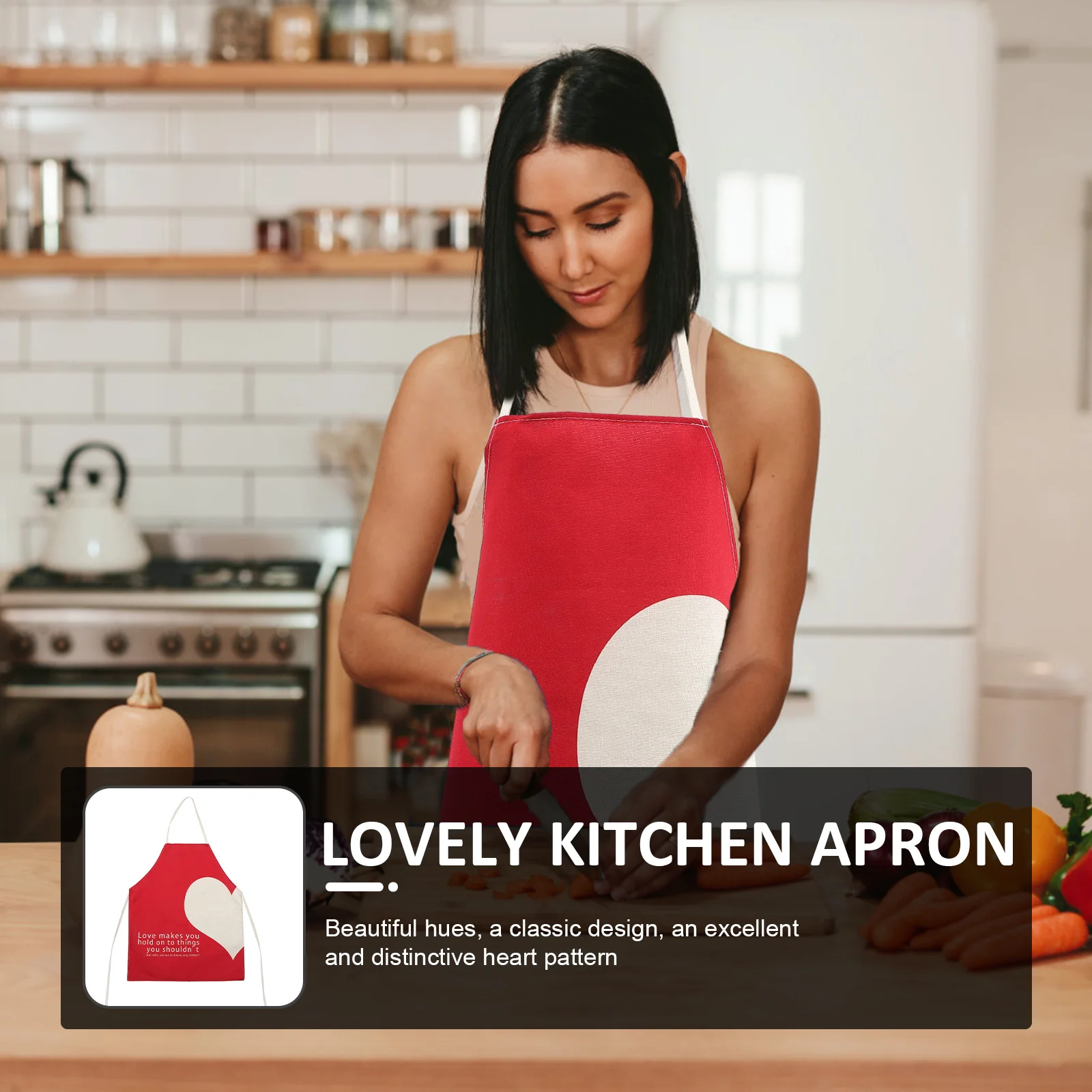 

Heart Shape Apron Polyester Oil-Proof Adjustable Kitchen Cooking Apron Lovely Heart Pattern Couple Gift Home Accessory