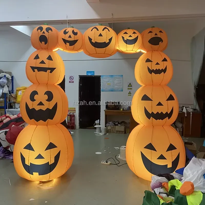Led Light Halloween Inflatable Ghost Pumpkin Arch Decoration Giant Inflatable Pumpkin Arch Balloon for Event Entrance
