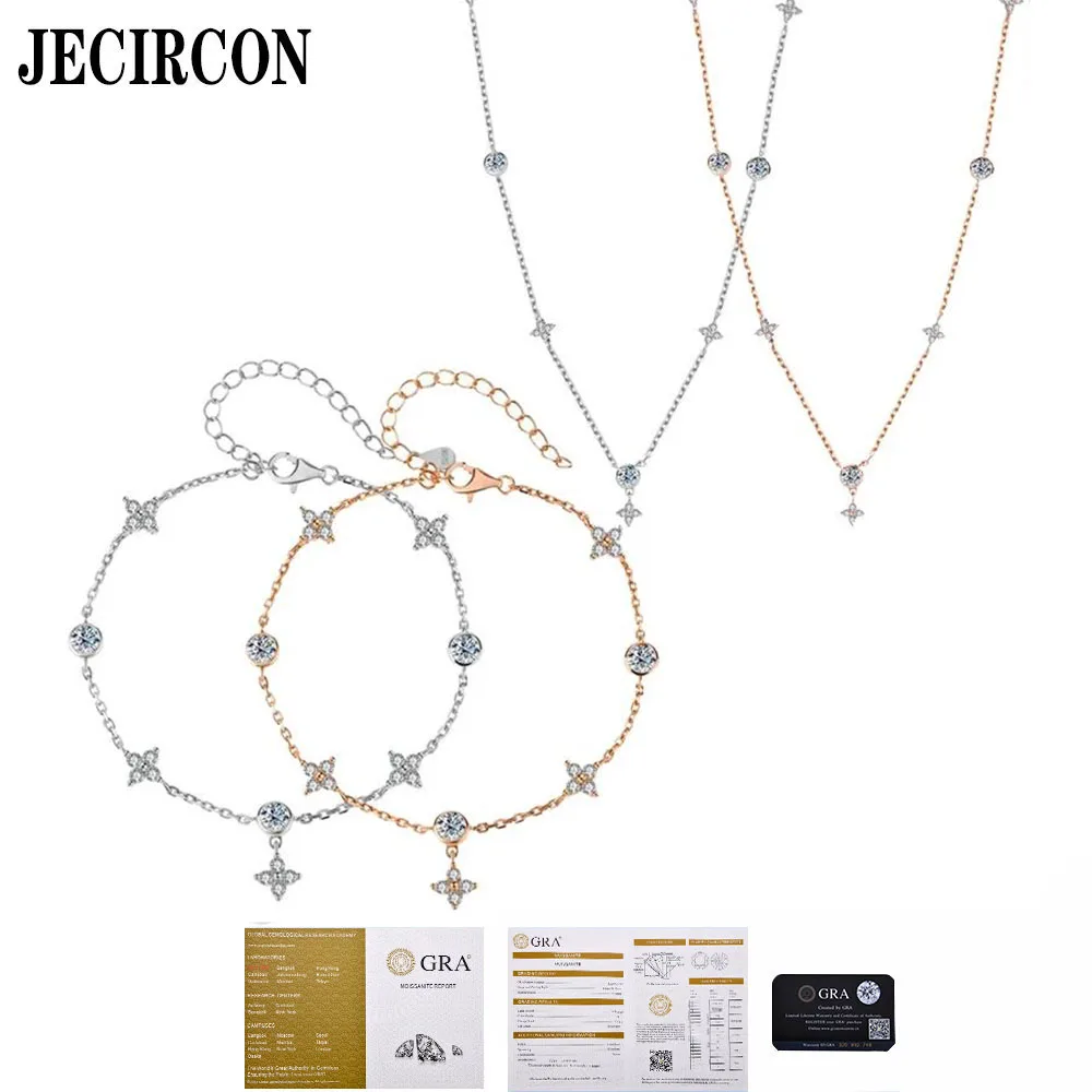 JECIRCON 925 Sterling Silver All Moissanite Jewelry Set for Women Simple Fresh Gypsophila Bracelet Necklace Niche Design Jewelry