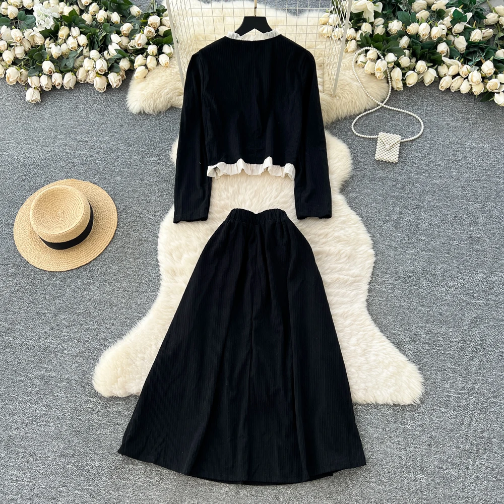 Set sexy in due pezzi Top chic monopetto con scollo a O e set da vacanza con gonna a trapezio a vita alta a pieghe