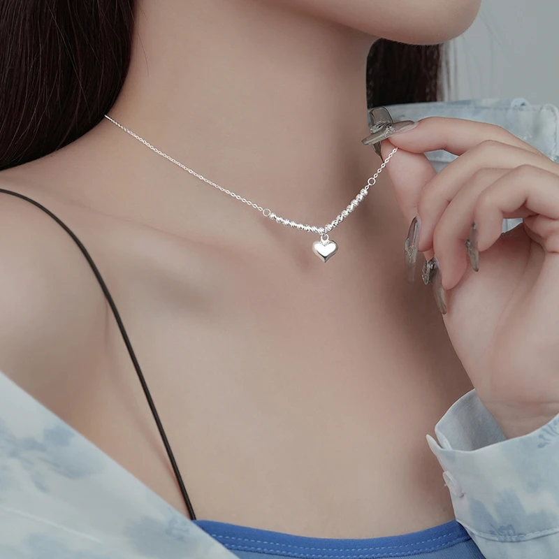 s925 sterling silver transportation bead heart necklace for women light luxury classic elegant fashion retro simple casual daily