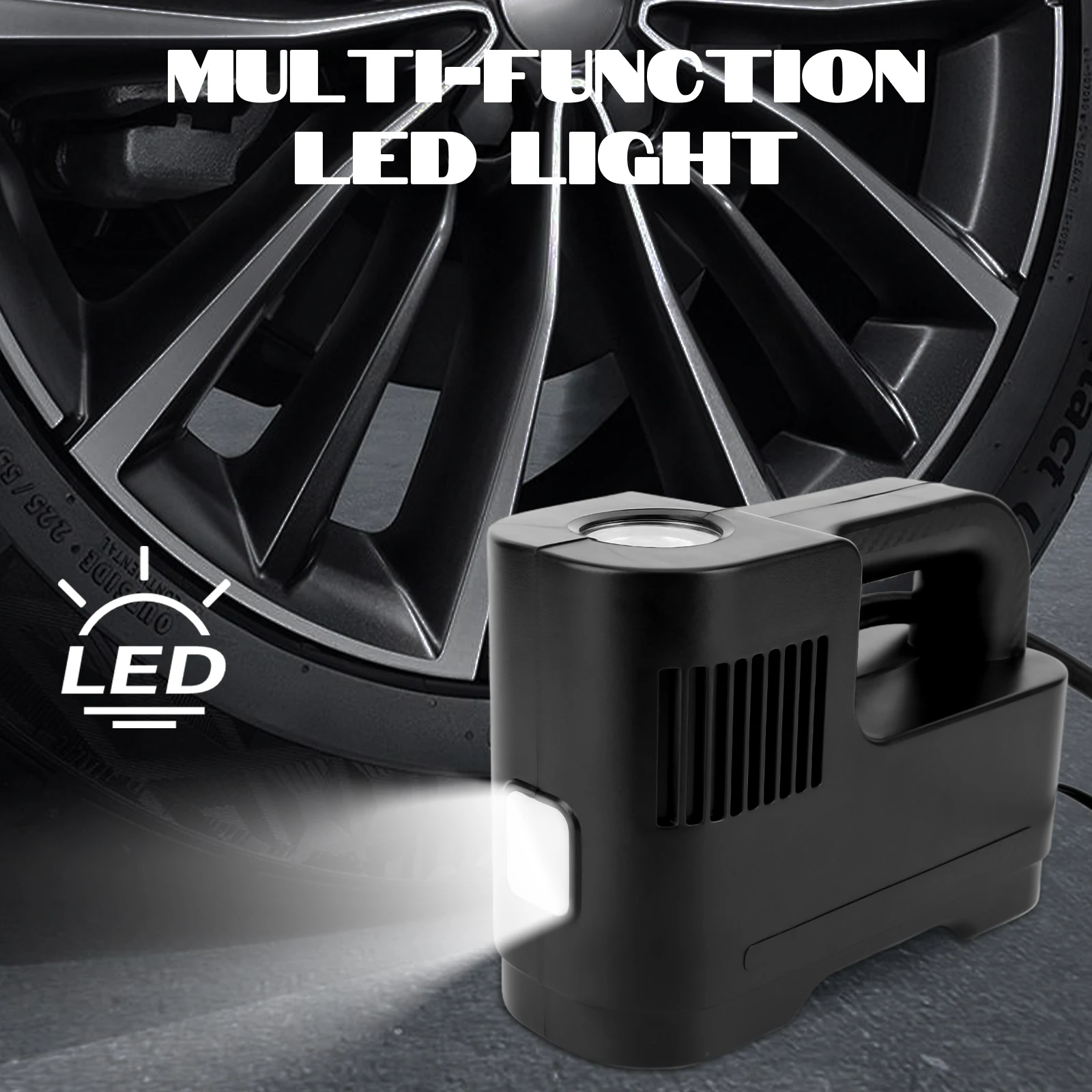 

150PSI Car Air Pump with Pressure Gauge Built-In LED Light Pump Wireless Air Compressor Inflatable Pump Electric Tire Inflator