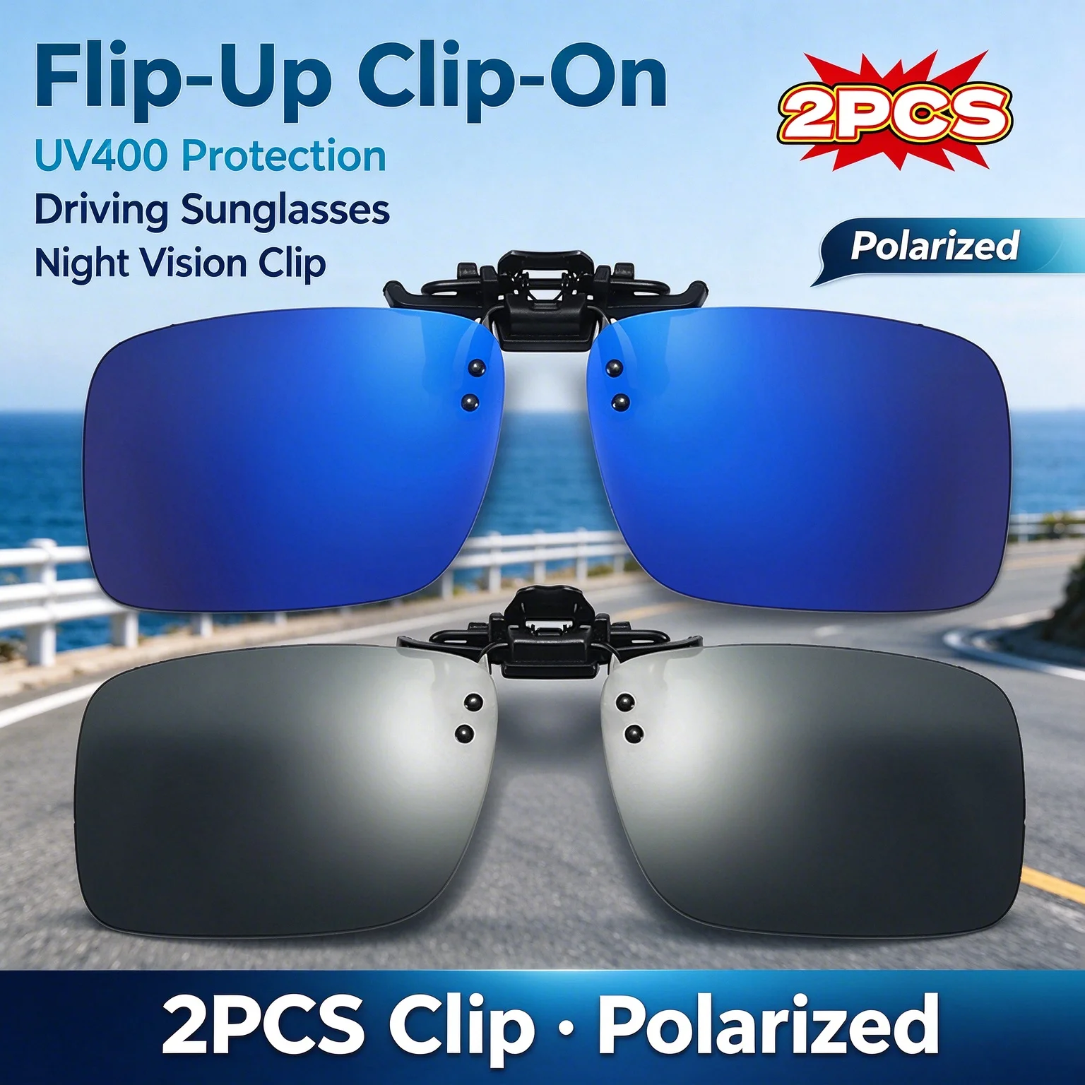 YOOSKE 2PCS Delicate Classic Retro Fashion Sunglasses Sun Glasses Unisex Polarized Sunglass UV400 Clip On Eyewear for Men Women