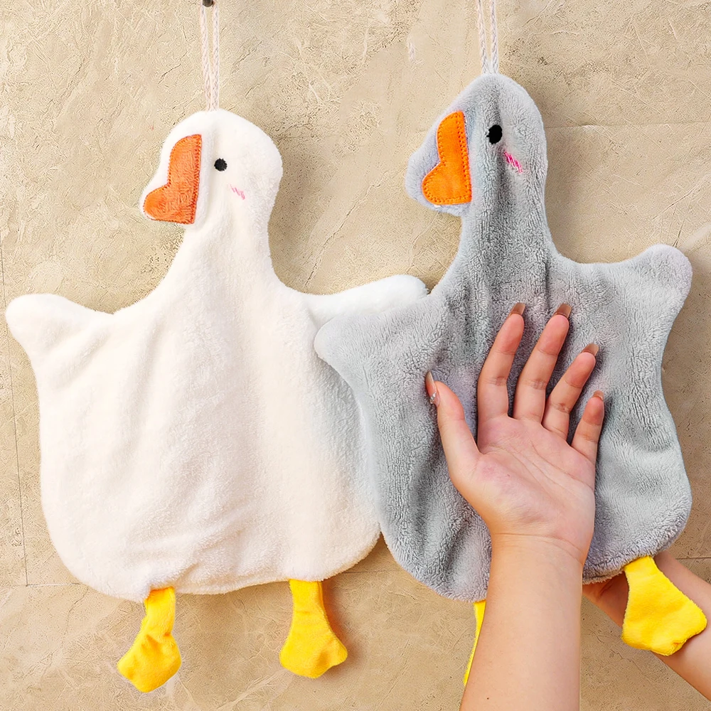 Cute Cartoon Goose Hanging Towel Coral Velvet Handkerchief Children's Household Absorbent Towel Kitchen Bathroom Rag Towels